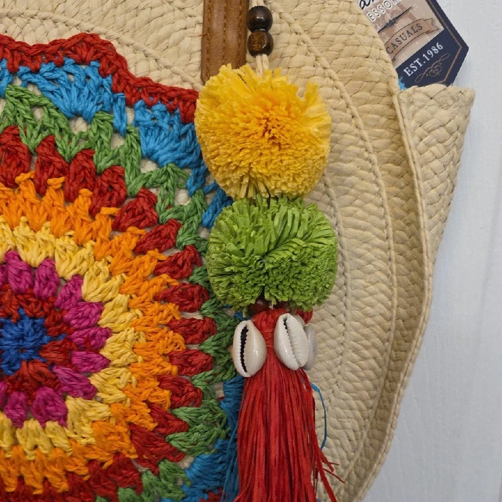 Tan and Red Shoulder‎ Bag with Vibrant Design